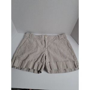 EXPRESS Striped Mid-Rise Midi Shorts size 2 Linen Preppy Bohemian Beachy Shorts